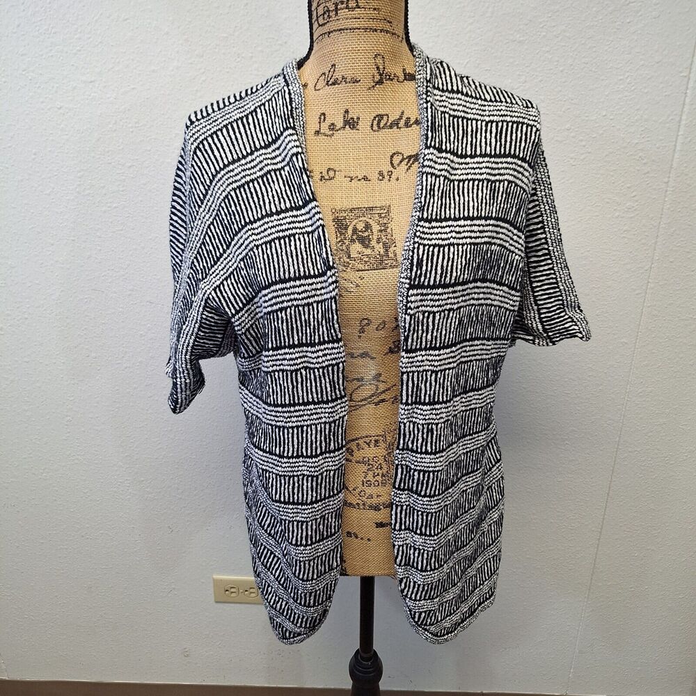 Charming Charlie Short Sleeves Open Cardigan Knitted Black White Women's Size S